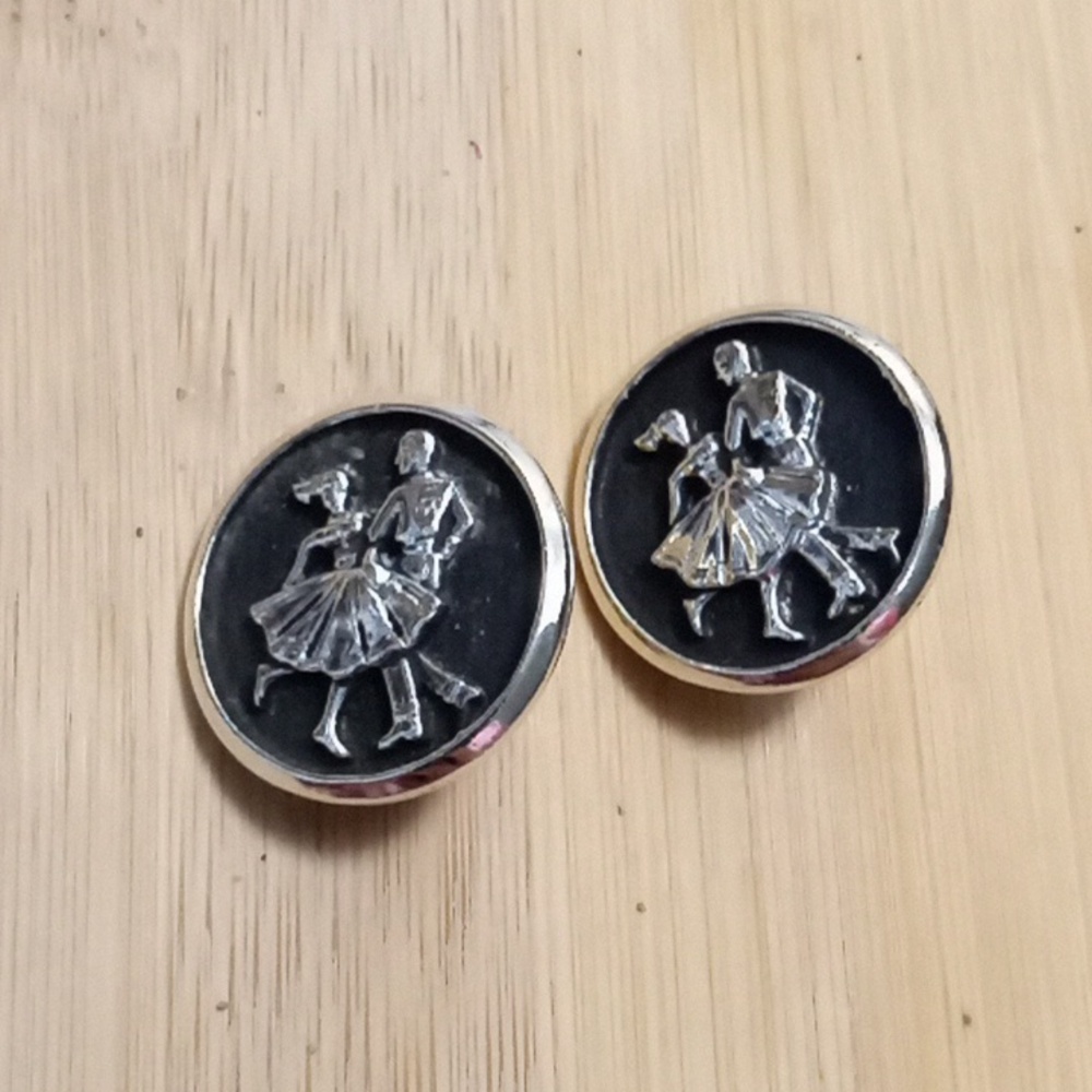 Vintage Clip On Earrings- Dancing Couple/ Square dancing, 1950s Era.